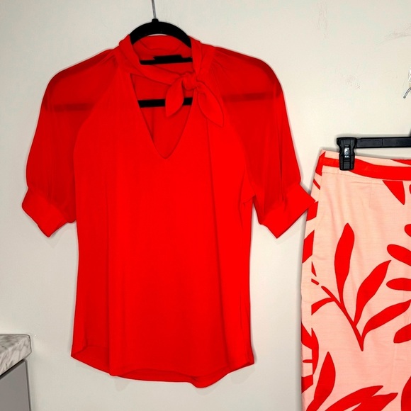 NY&C Red Puff Sleeve Knit Sailor Top XS - Picture 1 of 6